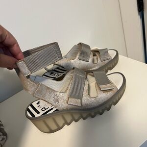 Fly London Metallic Sandals with Velcro Straps